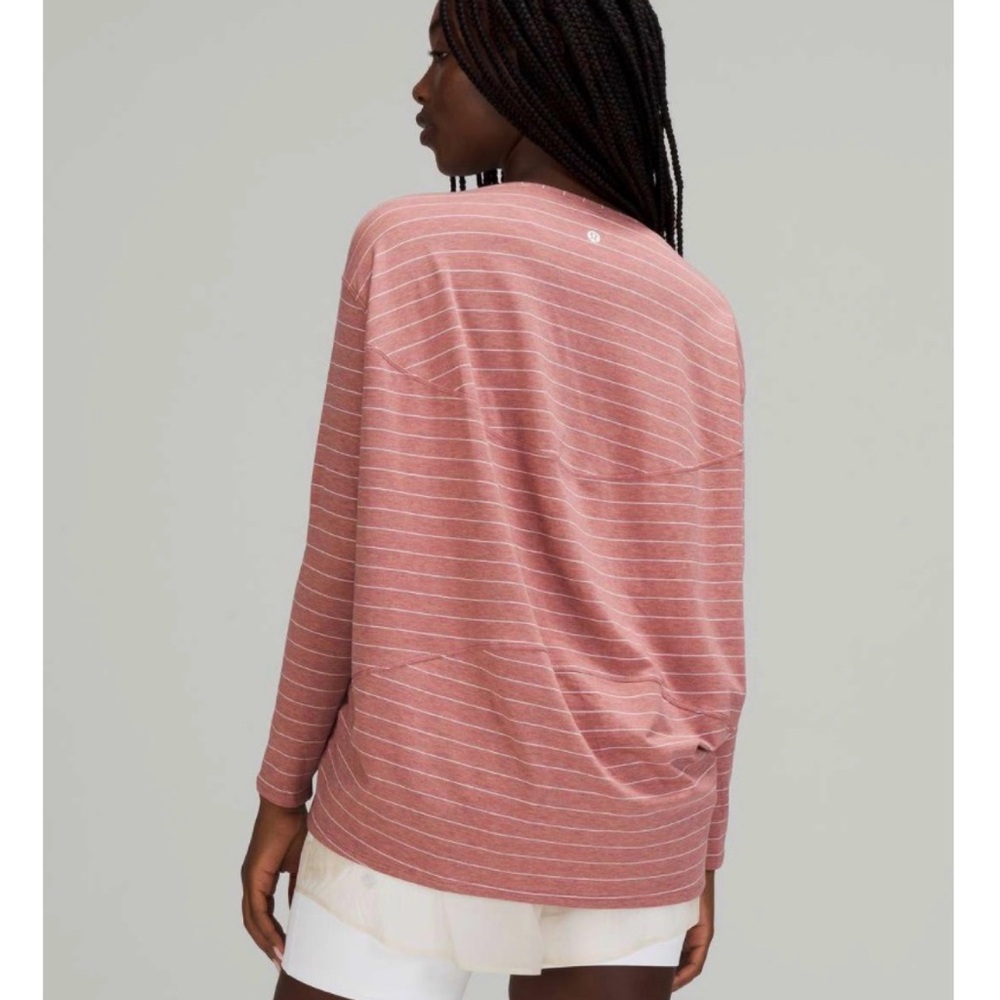 Lululemon🍋Back In Action Long Sleeve Short Serve Stripe Heathered Spiced Chai - Picture 2 of 12